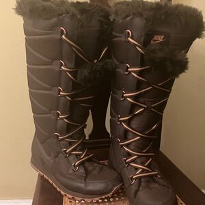 Nike Brown and coral embellished strings /ties Winter Boots  nylon puffer